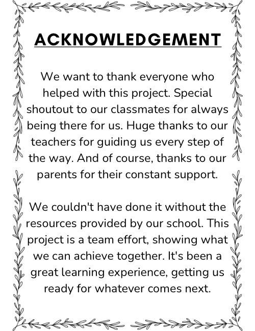 Acknowledgement for Project Class 1