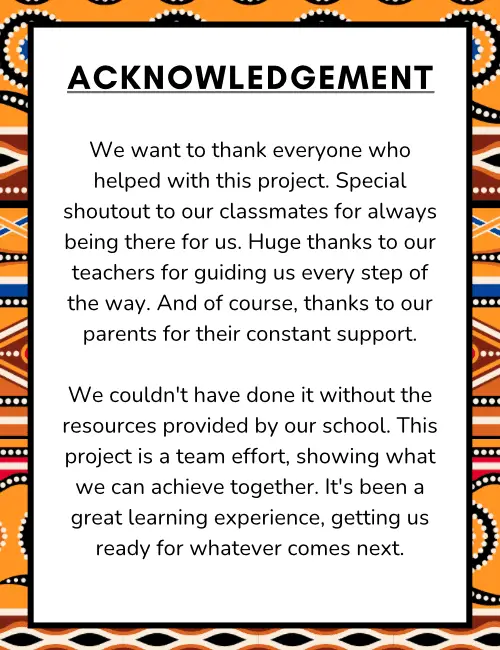 Acknowledgement for Project for Class 11