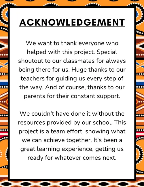 Acknowledgement for Project for Class 2