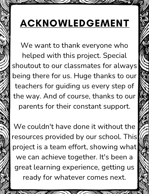 Acknowledgement for School Project Class 1