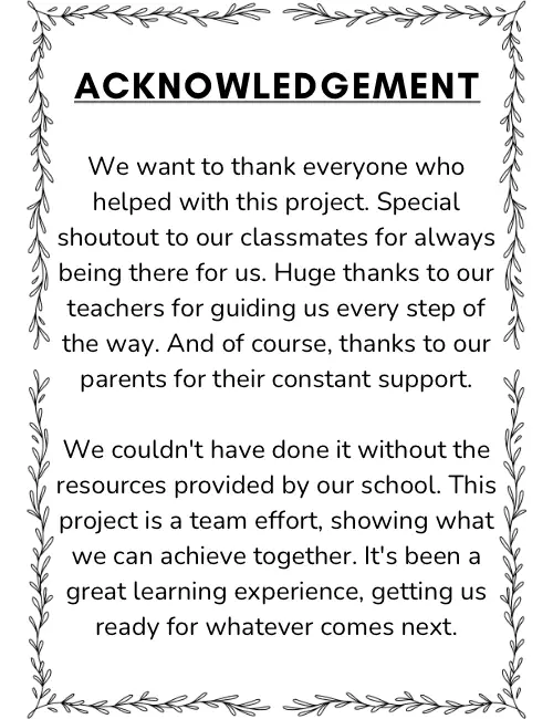 Acknowledgement for School Project Class 2 CBSE