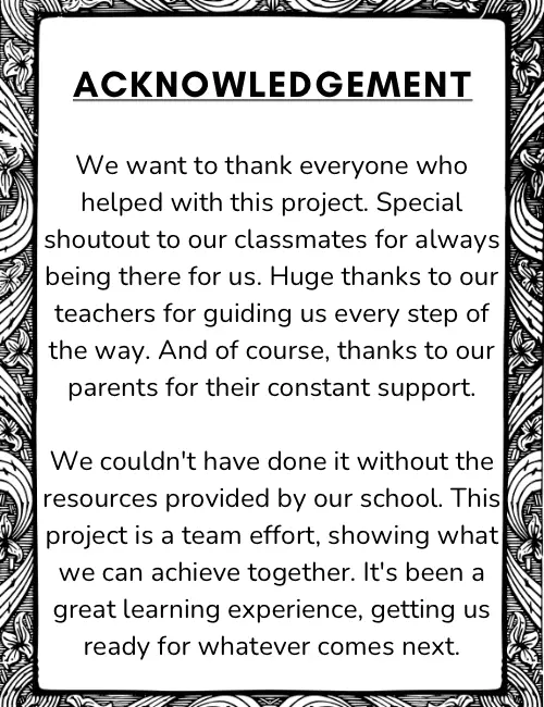 Acknowledgement for School Project Class 2 ICSE