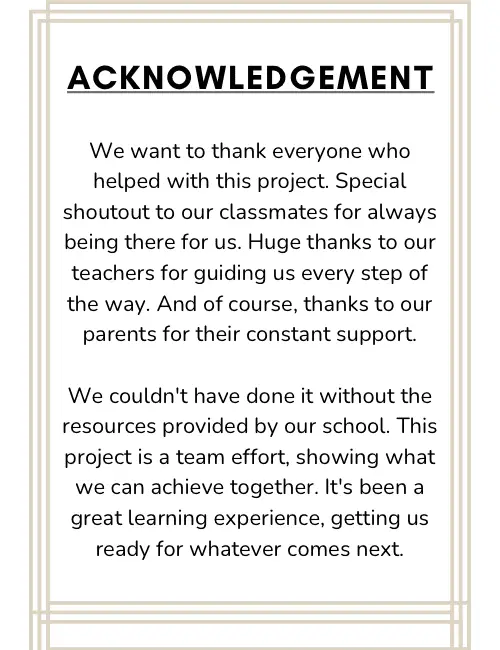 Acknowledgement for School Project Class 2